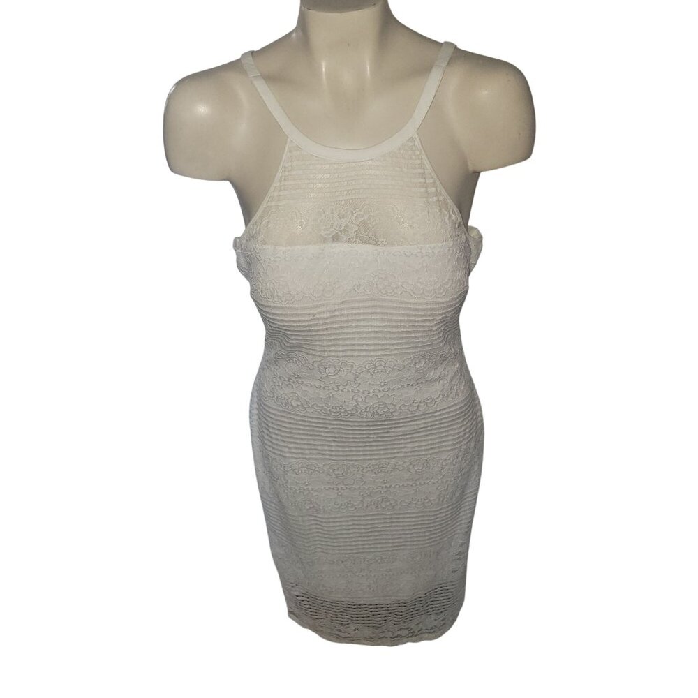 GUESS White Lace Halter Mini Dress Striped Floral Pattern Sheer Back S Sexy‎